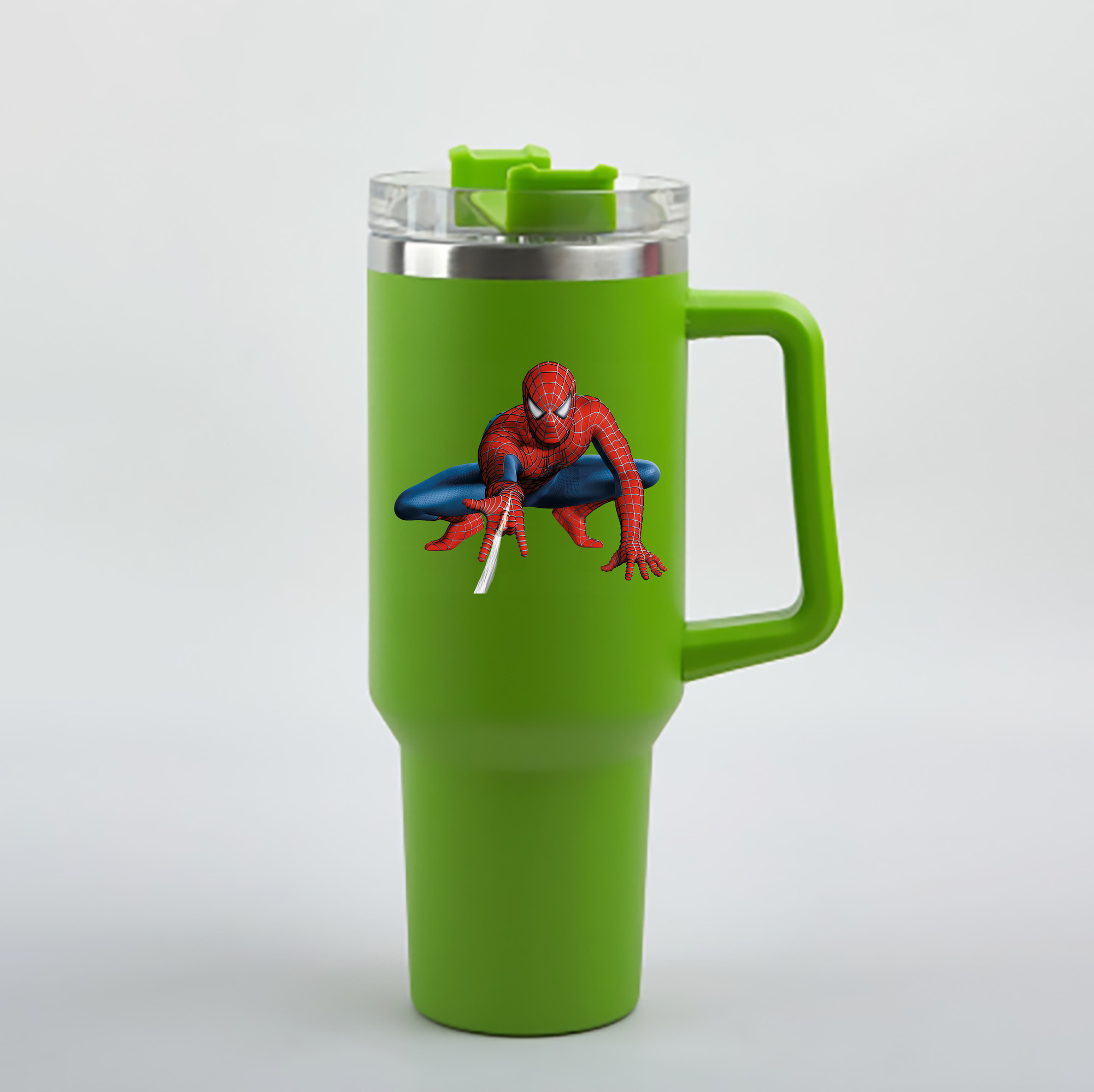 （画像用） Spider Man スパイダーマン 1200mL車用タンブラー - クリスタルステッカー（プラスチックストロー付き）